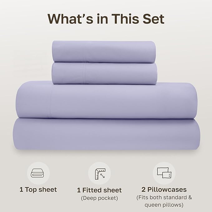California Design Den Full Sheets Set - Soft 100% Organic Cotton Bed Sheets with Deep Pockets, Crisp Percale, Breathable and Durable Bedding Set - Lavender Mist