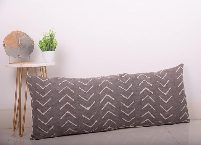 Trade Star 100% Cotton Pillow Cover Handloomed Lumbar Pillow Shams Rustic Back Rest Case Throw Pillow Cover Fall Decor Authentic Bedding Farmhouse Cover Mudcloth Long (Grey Phoenix 14X36 INCHES)
