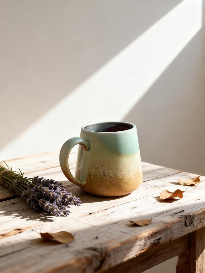 Large Ceramic Coffee Mug 16 oz - Microwave & Dishwasher Safe, Handcrafted Artisan Pottery Cup with Tapered Design for Stability & Heat Retention, Gift for Mom (Reactive Glaze Multicolor)