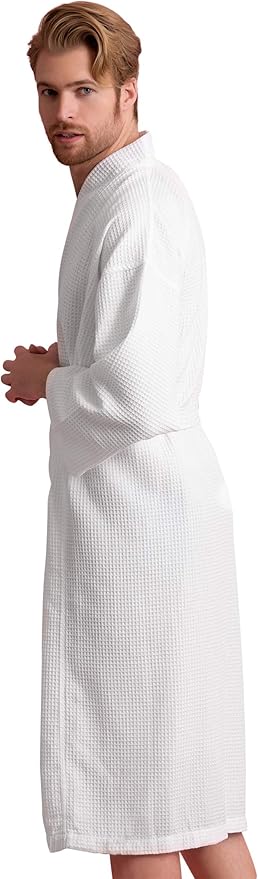 Soft Touch Linen Men's Cotton Waffle Bathrobe, Luxurious & Lightweight, Comfortable & Absorbent, Softness, Fast Dry,