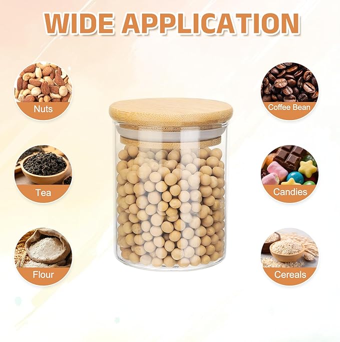 uxcell Glass Food Storage Jar 6.76oz Glass Canisters with Bamboo Airtight Wooden Lids Food Storage Container for Coffee Tea Sugar Candy Cookie Rice Flour Pasta Nuts Clear