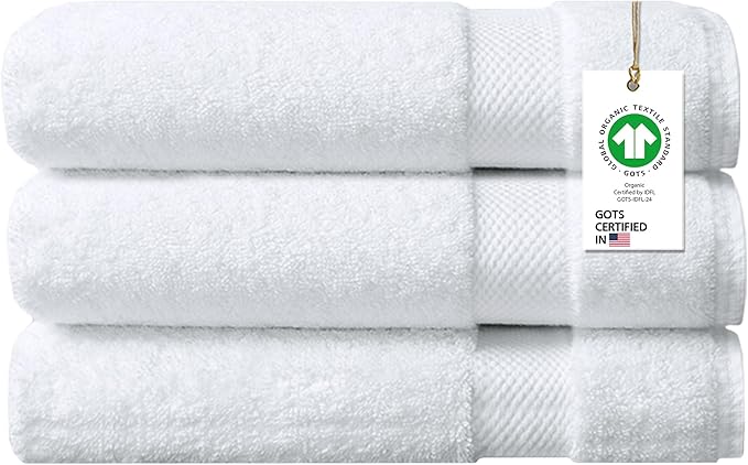 100% Organic Cotton Towels 650 GSM Plush Feather Touch Quick Dry Bath Towel, Pack of 3 GOTS Certified, Oeko-Tex Green Certified, Organic Cotton Bath Towel, 30"X58"