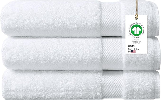 100% Organic Cotton Towels 650 GSM Plush Feather Touch Quick Dry Bath Towel, Pack of 3 GOTS Certified, Oeko-Tex Green Certified, Organic Cotton Bath Towel, 30"X58"