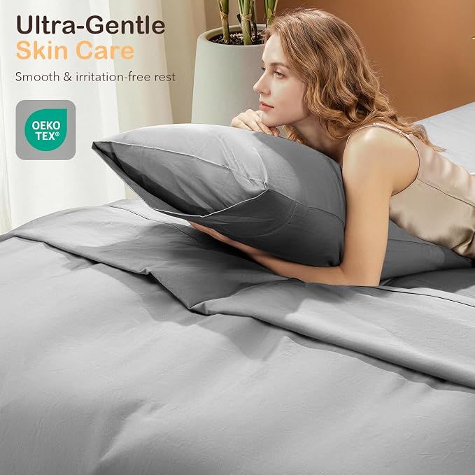 SONORO KATE 100% Organic Cotton Sheets Set - 1000 High Thread Count, GOTS Certified Long Staple Cotton Bed Sheets, Soft, Breathable 5-Star Hotel Sheets, 16" Deep Pockets - 4 PC (Grey,Queen)