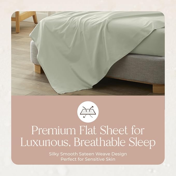 Certified Organic Twin Flat Sheet Only - 100% Organic Cotton Top Sheet with Luxurious Soft and Breathable 300 Thread Count Sateen Weave Finish - GOTS & Fairtrade Certified (Pastel Green, Twin)