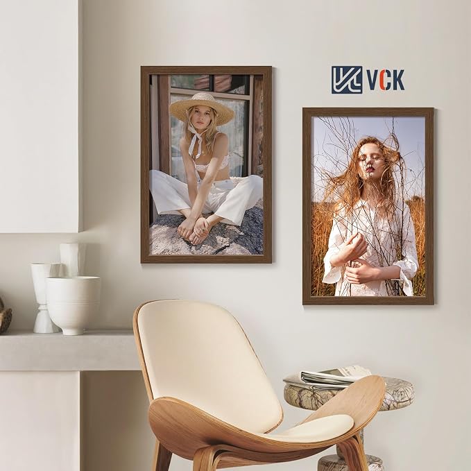 VCK 16x24 Picture Frames Brown 3 Pack, Wide Border Wood, Display 12x18 Photo with Mat or 16 x 24 without, for Home, Office, Gallery, Woodgrain Series, Wall Hanging