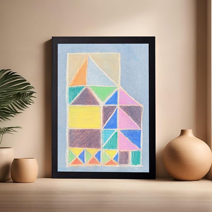 Monem Art Colorful Abstract House Painting Print - Bright Geometric Modern Art Poster - Wall Decor for Living Room, Bedroom or Office - 16x20 Black Framed Wall Art by Renee Stramel