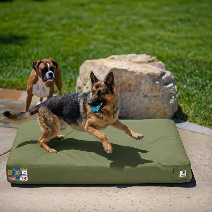 Sytopia 42 Inch Indestructible Canvas Outdoor Dog Bed for Extra Large Dogs, Chew Proof Waterproof Pet Bed with Machine Washable Removable Cover, Durable Indoor Patio Pet Pad for Crate, Green