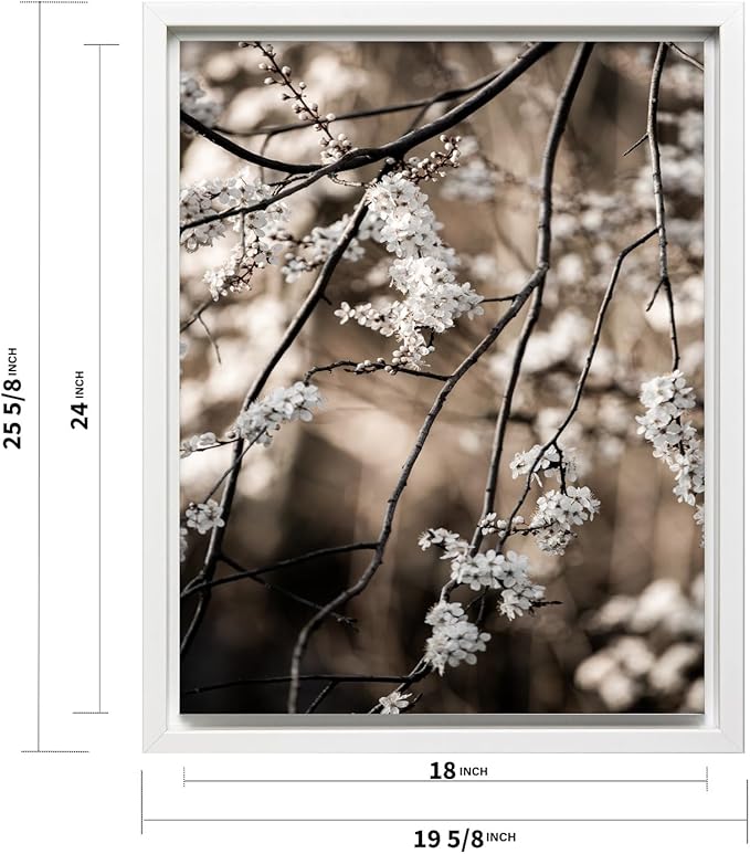 Monem Art Cherry Blossom Branch Photography Print - Moody Botanical Nature Art Poster - Wall Decor for Living Room, Bedroom or Office - 18x24 White Framed CANVAS Wall Art by Mareike Bohmer