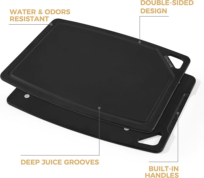 BESTCOOK Wood Fiber Cutting Board Set of 3, Composite Chopping Boards with Juice Groove, Dishwasher Safe, Non-Toxic, BPA-Free, Non-Porous, Non-Slip Feet for Cutting Meat, Vegetables, Fruit (Black)