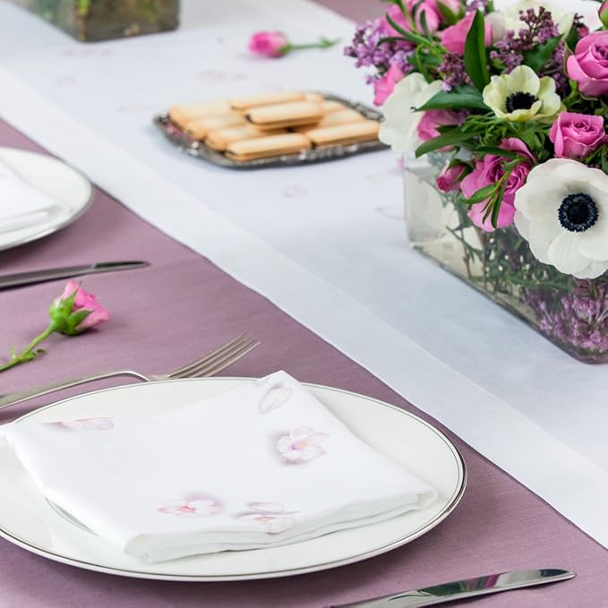 Huddleson Blossom Print Italian Linen Napkin (Set of Four) Luxury Made in US