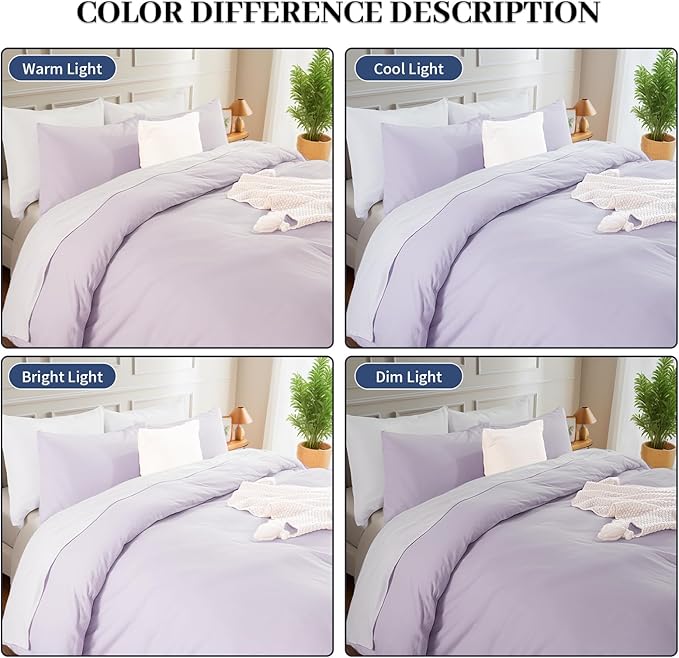 NEXHOME PRO Queen Duvet Cover Set, 100% Washed Cotton with Linen-Like Texture, Natural Organic, Breathable & Comfortable, Includes Home Bedding Set Lilac (No Comforter) 9090