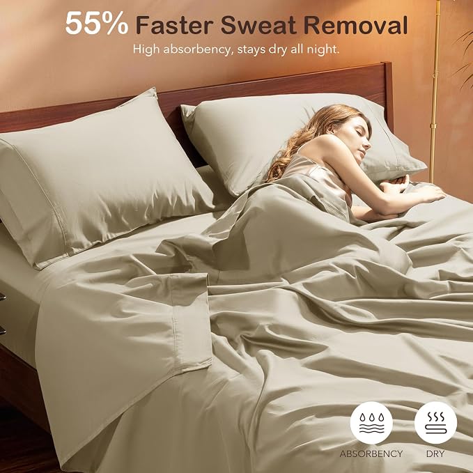 SONORO KATE 100% Organic Cotton Sheets Set - 1000 High Thread Count, GOTS Certified Long Staple Cotton Bed Sheets, Soft, Breathable 5-Star Hotel Sheets, 16" Deep Pockets - 4 PC (Linen,Queen)