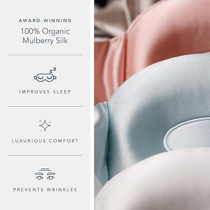 Fishers Finery 25 Momme 100% Organic Mulberry Silk Adjustable 3D Sleep Eye Mask - Contoured for Lash Extensions, Relieves Eye Pressure - New and Improved Style (Silver)