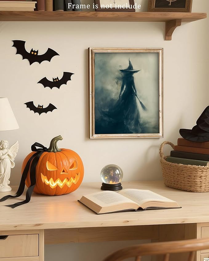 Vodefoad Vintage Witch Wall Art Halloween Decor, Retro Gothic Witch Print, Spooky Witch in Dark Forest Canvas Prints for Wall Decor, Vintage Moody Halloween Wall Art | Witchy Cottage Fall Halloween Decor for Gallery, Living Room, Bathroom, Bedroom,Holi...