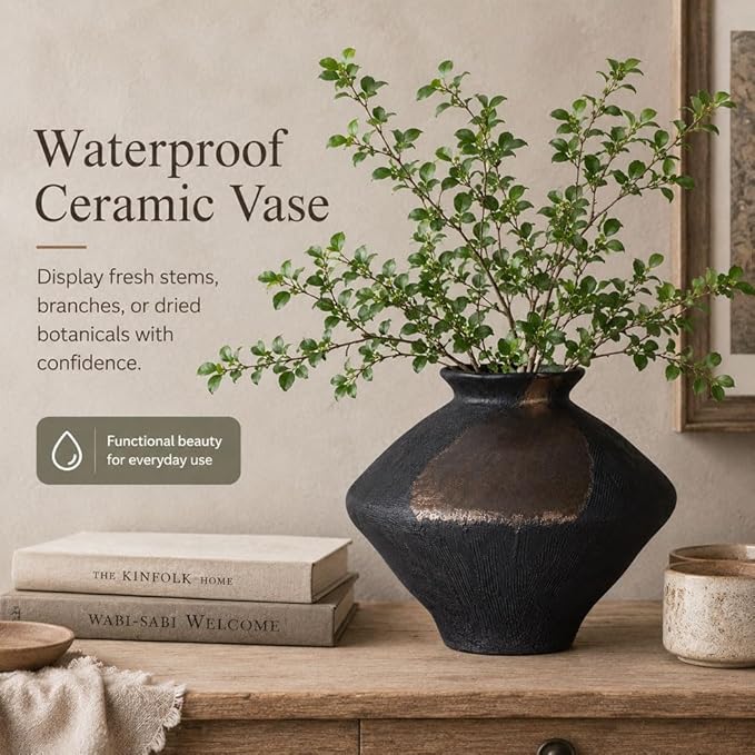 Wabi Sabi Rusty Vintage Vase, 11.4" Tall Wabi Sabi Decor Rustic Farmhouse Pottery Vase for Centerpiece, Textured Pottery Flower Vases for Home Decor, Table, Living Room, Bathroom, Kitchen (11.4 in)