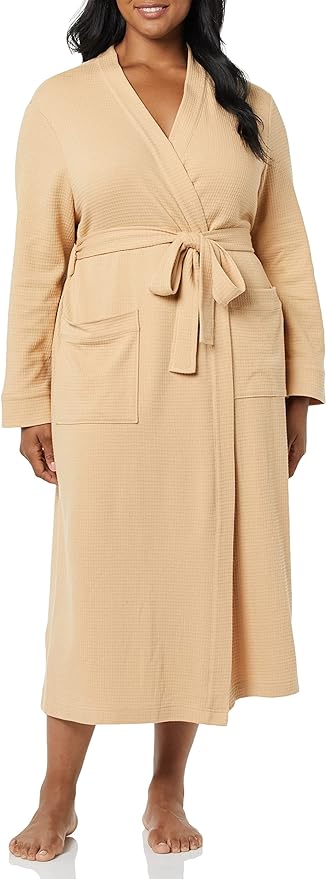 Amazon Essentials Women's Lightweight Waffle Full-Length Bath Robe with Pockets (Available in Plus Size)