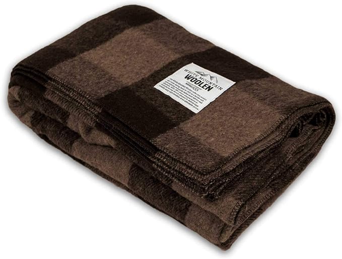 Camp Throw Blanket - 80% Recycled Wool - Buffalo Plaid - Warm Throw Blanket - Thick - Washable - 62W x 80L - Brown and Tan Plaid