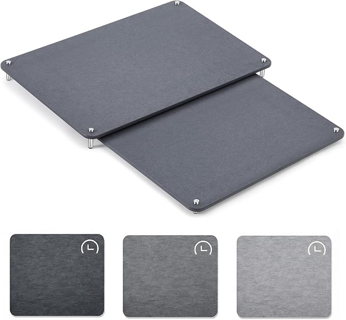 2 Pcs 18"x16" & 16"x12" Extra Large Nesting Stone Dish Drying Mats for Kitchen Counter Absorbent Quick Dry Diatomaceous Earth Mat with Non-slip Feet for Pot Dishes Cups Tableware (Dark Gray)