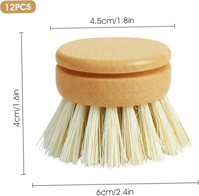 Wooden Dish Brush, 12Pcs Reusable Palm Sized Brushes with Sisal Bristles Wood Handle for Kitchen Pots Pans Dish Brushes