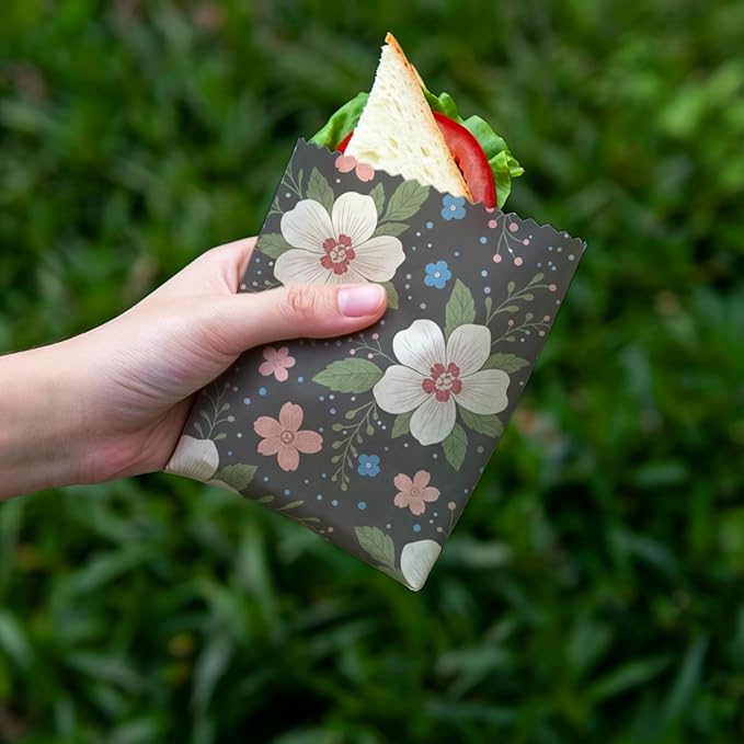 Reusable Beeswax Wraps, 9 Pack Eco-Friendly Food Storage, Organic, Sustainable, Zero Waste, Plastic-Free, For Sandwich, Snack, Bowl, Bread, Fruit, 1XL, 3M, 5S, Assorted Floral Patterns