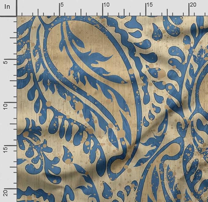 Soimoi Asian Paisley Print - Beige, Canvas Fabric Material - 56 Inch Wide, 1 Yard, Unstitched Fabric for Upholstery, Bags, Workwear and Outdoor Gear.