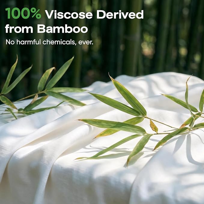 Real 100% Viscose Derived from Bamboo Sheets Set California King Size, Cooling & Silky Soft for Hot Sleeper, Luxury with Breathable & Moisture Wicking Fabric, 18" Deep Pocket with Corner Straps(W, CK)
