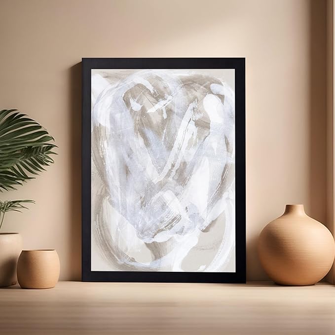 Monem Art Neutral Beige Abstract Brushstroke Painting Print - Scandinavian Minimalist Modern Art Poster - Wall Decor for Living Room or Bedroom - 16x20 Black Framed Wall Art by Mareike Bohmer