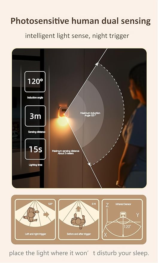 Motion Sensor Night Light 2-Pack, Magnetic Solar Rechargeable 3000K Warm Light, No Outlet Needed for Bedroom Hallway Closet Stairs, Easy Install for Home RV Hotel