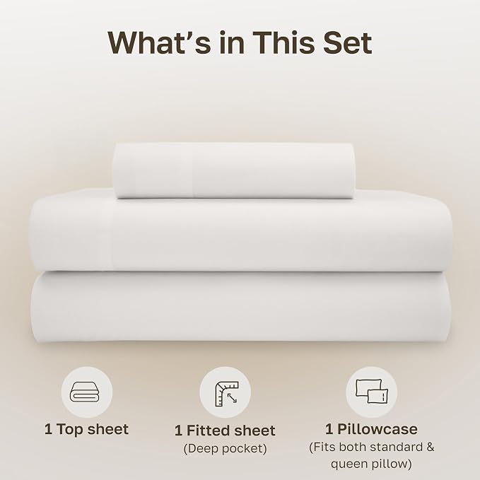 California Design Den XL Twin Sheets Set - Soft 100% Organic Cotton Sheets with Deep Pockets, Crisp Percale, Breathable and Durable Bedding, Dorm Essentials for Guys - True Ivory