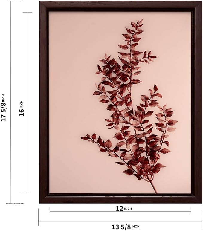 Monem Art Dried Red Botanical Branch Print - Minimalist Boho Nature Poster - Wall Decor for Living Room, Bedroom or Office - 12x16 Brown Framed CANVAS Wall Art by Mareike Bohmer