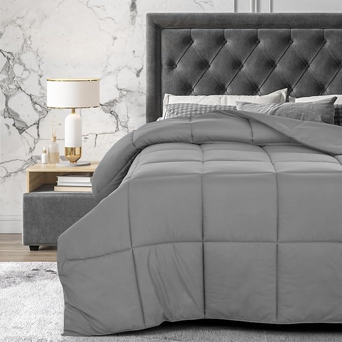 LUX Décor Queen Comforter – 88x88 Ultra-Soft Down Alternative Duvet Insert with Corner Tabs & Box Stitching, Hotel Quality Plush Hypoallergenic Microfiber, Oeko-TEX Certified – Grey