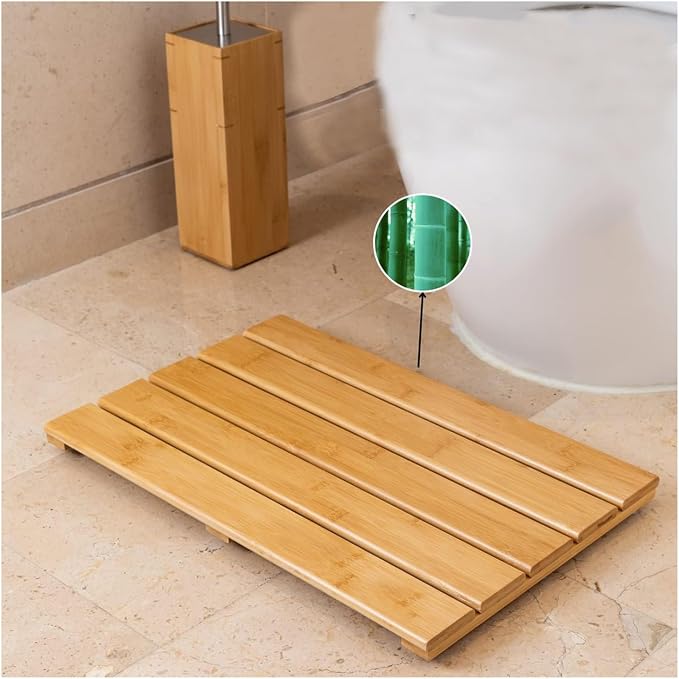 Waterproof Solid Wooden Shower Mat,Bathroom Bamboo Bath Mat,Natural Wooden Bath Mats,Duck Board,with Non Slip Feet, for Kitchen Bedroom Bathtub Doormat Pet Mats(W75xL110cm)
