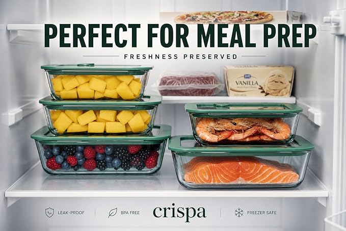Crispa 8-Piece Teal Glass Food Storage Containers with Silicone Framed Glass Lids – 100% Plastic-Free Lunch Box Meal Prep Set (2x 40oz, 2x 20oz) – Leakproof Airtight Borosilicate for Freezer to Oven