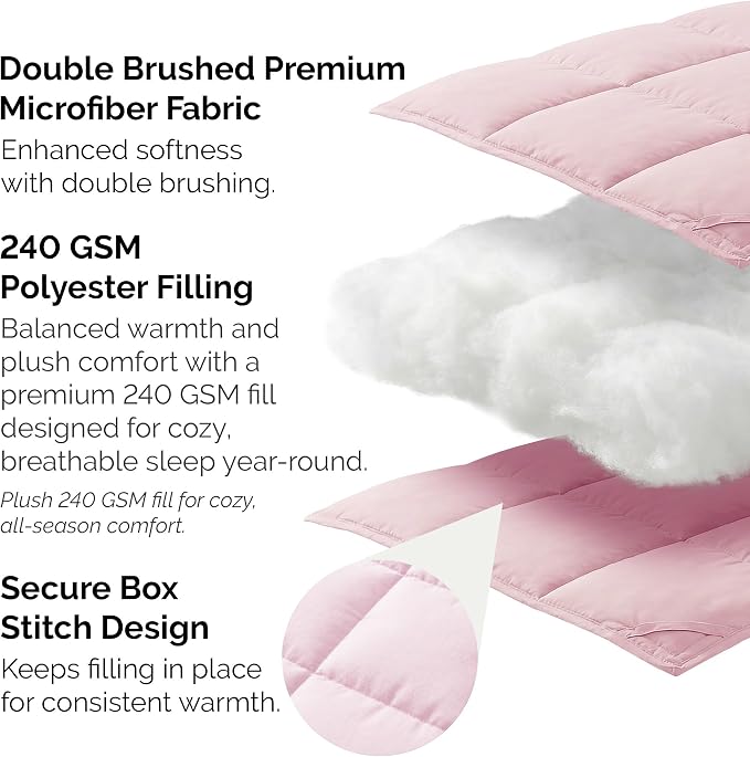 Southshore Fine Living, Inc. Oversized Pink Comforter King Size for Guest Room, Soft Pet Hair Resistant Bedding, California King Size Down-Alternative Comforter, Pastel Pink Bedding Comforters