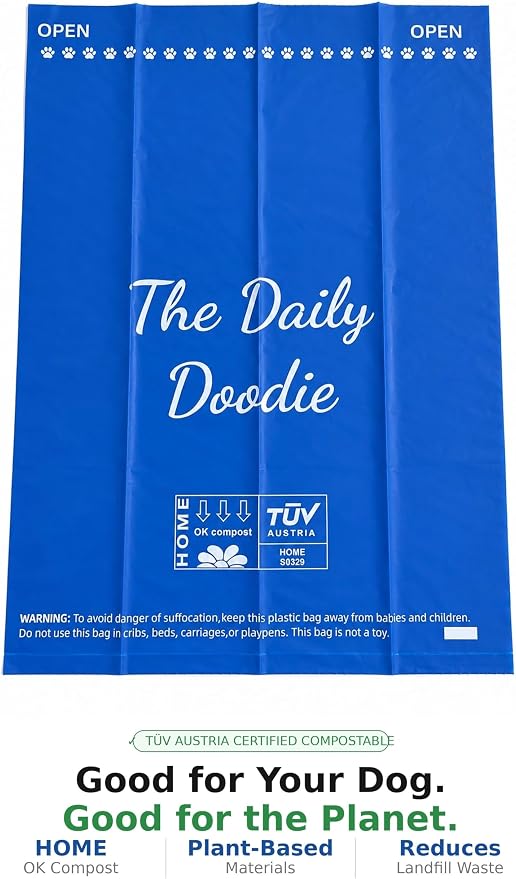 Premium Dog Poop Bags, Home Compostable — TÜV Austria OK Compost HOME Certified, 25 Micron Extra Thick & Leak-Proof, 120 Unscented Bags (8 Rolls), Large 9x13 Inch