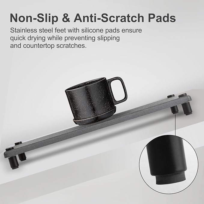 Drying Stone Tray, 11" x 4.3" Instant Dry Sink for Bathroom & Kitchen Counter, Water Absorbing Stone Tray for Sink, Diatomite Absorbent Coasters, Dish Soap Dispenser Sponge Holder