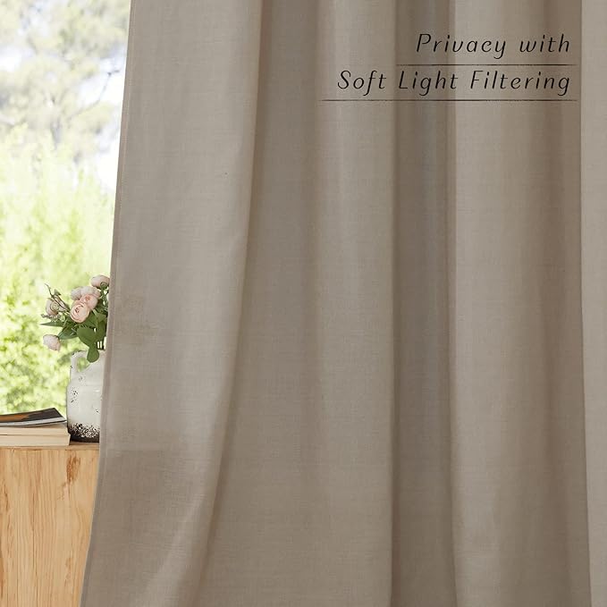 NICETOWN Taupe Linen Curtains 84 inches Long, Rod Pocket & Back Tab Privacy Added Thick Flax Not See Through with Light Filtering Retro Window Drapes for Bedroom/Living Room, W55 x L84, 2 Panels