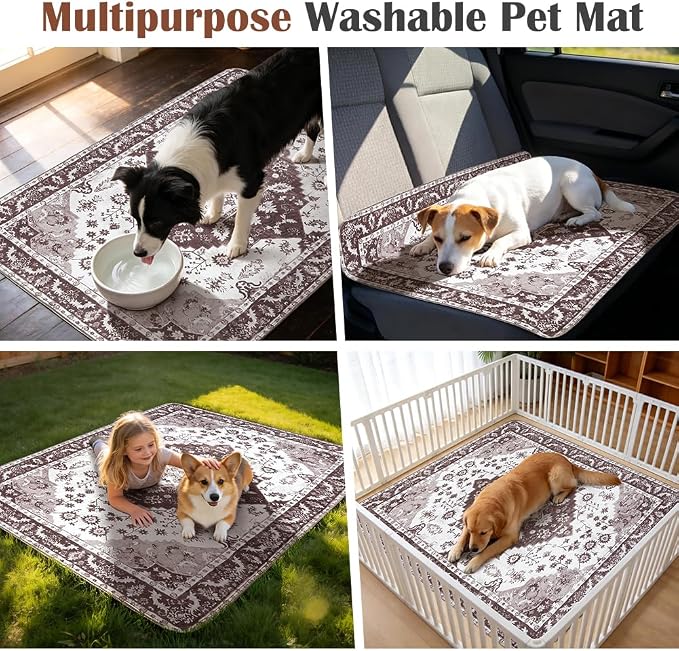 Washable Pee Pads for Dogs, 2 Pack Reusable Puppy Training Pads 48"x32" Super Absorbent Waterproof Dog Training Pads, Non-Slip Potty Pads, Whelping Pads Litter Mat Light Brown Medallion