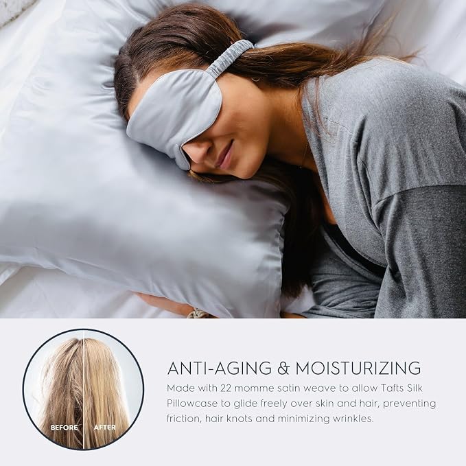 Tafts Pillow Cases - 22mm 100% Pure Mulberry 6A Silk Pillowcase for Hair & Skin with Zipper Closure, Cooling, Natural, Organic, Double Sided Silk Pillow Case (Silver Grey, King 20x36, 1pc)