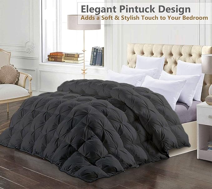 Alaskan King Down Alternative Comforter 136x120 Inch Dark Gray – 500 GSM Ultra Soft Breathable, Luxury Pintuck Pinch Pleat, All Season Duvet Insert with Corner Tabs, Machine Washable