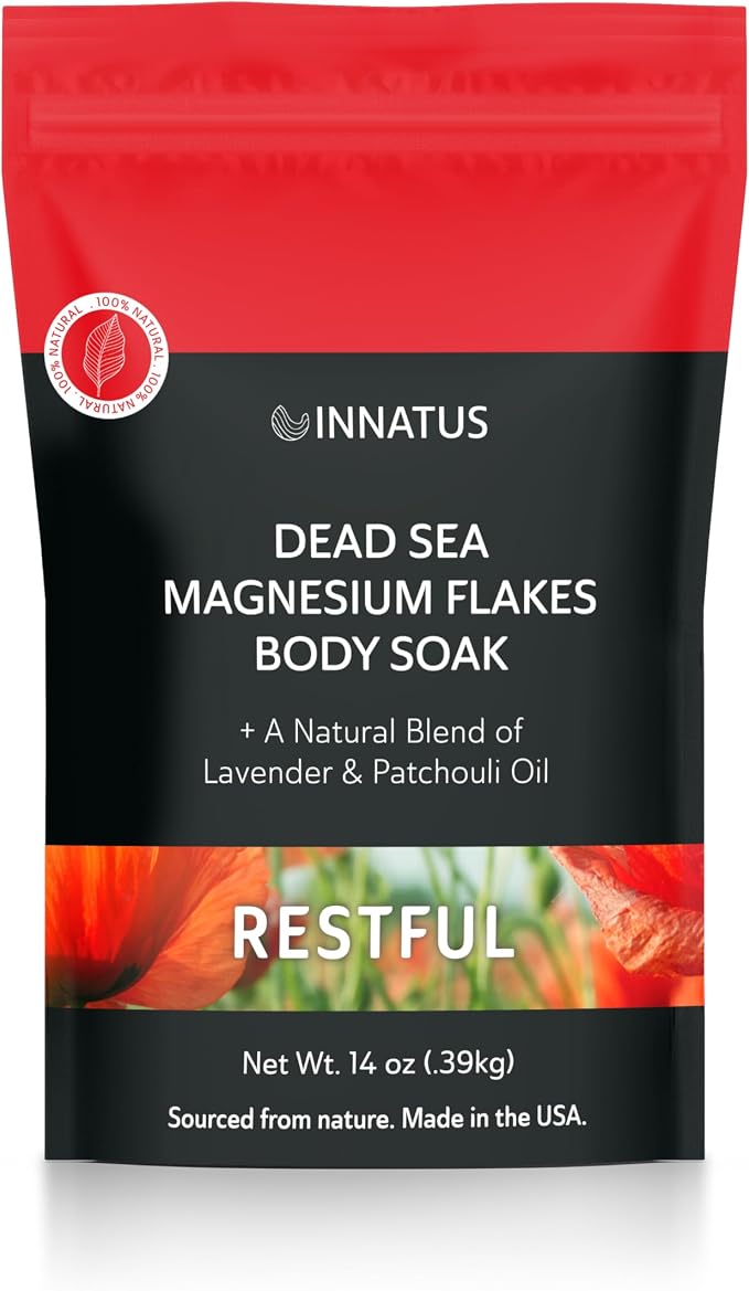 Pure Dead Sea Magnesium Flakes Restful Soak – Relaxing & Replenishing 14oz Bath Soak –Infused with Natural Oils for Deep Sleep & Muscle Relief Lavender