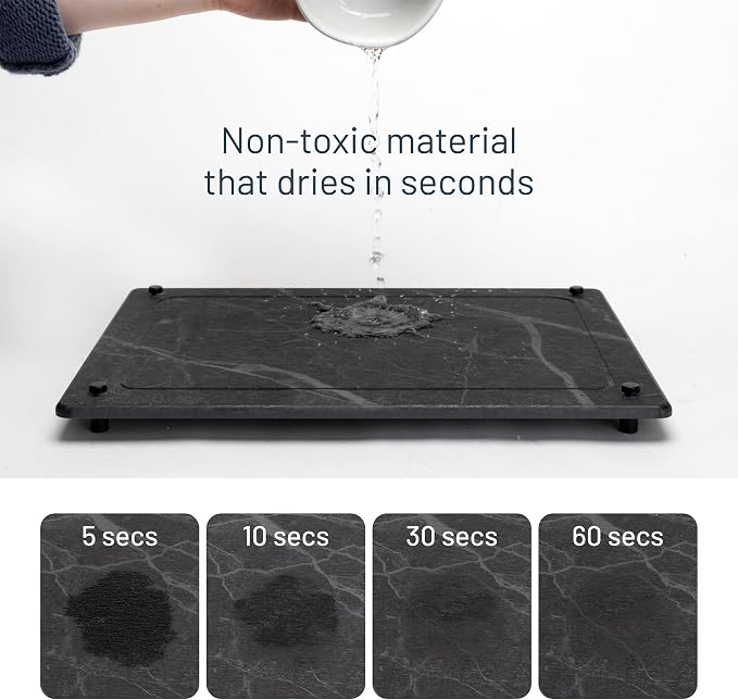 Natural Stone Dish Drying Mat 18" x 14", Slate Color - Diatomaceous Earth Kitchen Mat | Quick Drying, Non-Toxic, BPA-Free, Eco-Friendly | Female-Founded USA Brand
