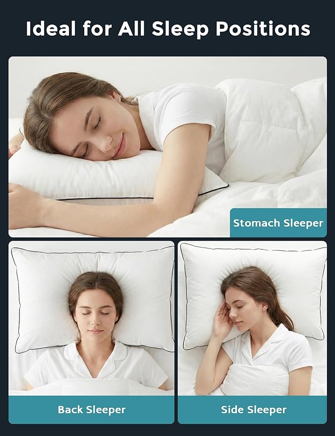 Goose Down Pillows King Size Set of 2 with 100% Organic Cotton Cover, Luxury Hotel Bed Pillows for Sleeping, 3-Chamber Design Medium Support for Side & Back Sleepers, 20x36 Inch