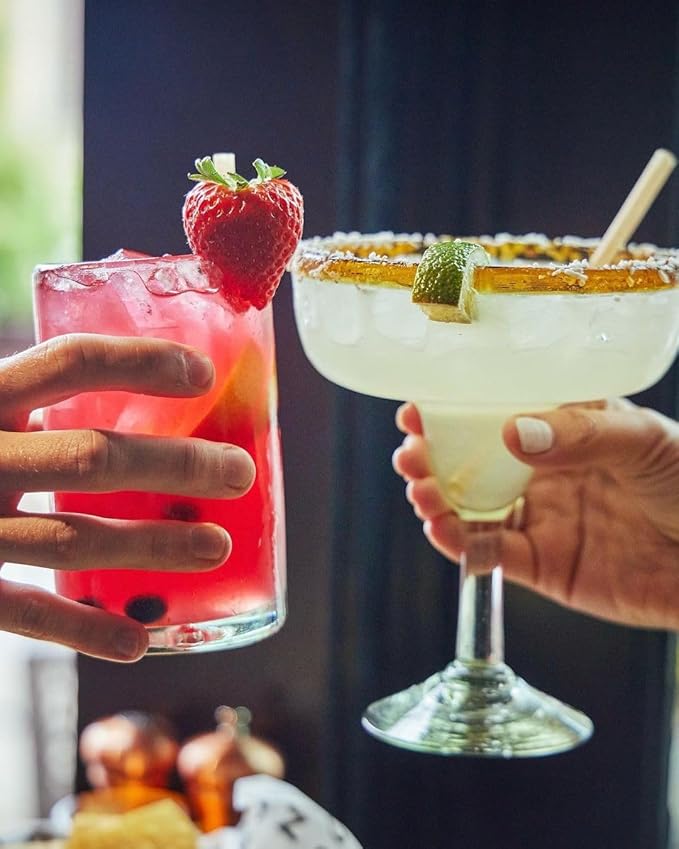 Clear 14 oz Drinking Glasses (Set of 6) | Hand Blown Mexican Glassware | Recycled Glass Drinking Glasses for Water, Juice, Margarita, Cocktails & Whiskey, Lead-Free Toxin Free