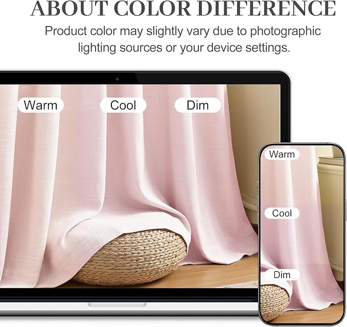 IVAPUPU Light Pink Pinch Pleated Curtains 96 Inches Long for Living Room, Semi Sheer Privacy Thick Linen Blend Curtain Memory Trained Back Tab Drapes with Rings for Girls Bedroom, 2 Panels, W40xL96