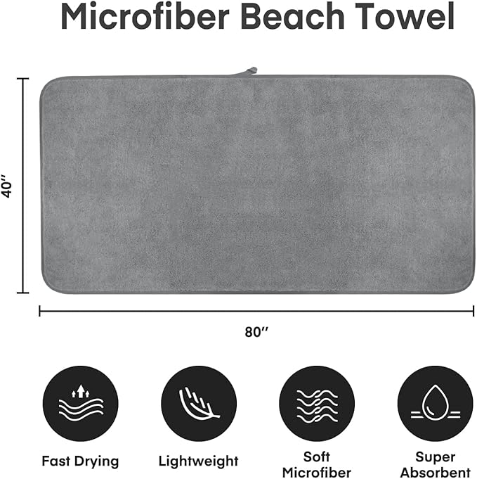 JML Extra Large Bath Sheet Towels Set of 2, 40"x80"- 350GSM Fleece Microfiber Body Towel Set for Adult - Super Soft Absorbent, Lint Free BathSheet for Sauna Yoga Hotel Shower Pool, Grey