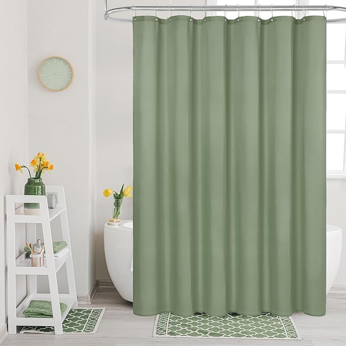 MitoVilla Stall Half Size Shower Curtain Liner, 36 x 72 Inch Fabric Bath Curtain Liner for Modern Hotel, Sage Green Shower Liners, Washable & Water Repellent