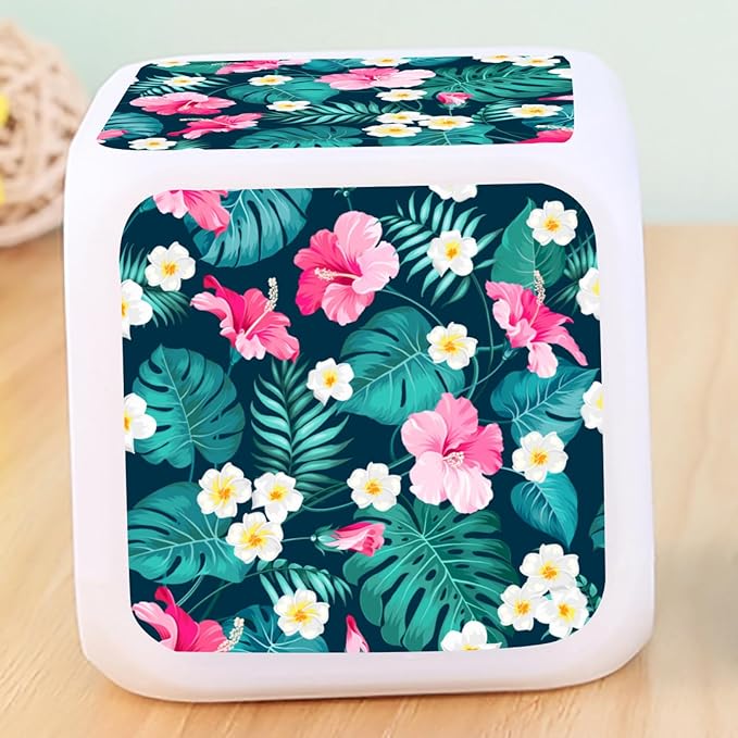 Digital Alarm Clock,Tropical Palm Tree with Flowers 7 Color Change LED Digital Alarm Clock with Date Thermometer for Toddlers,Girls and Boys