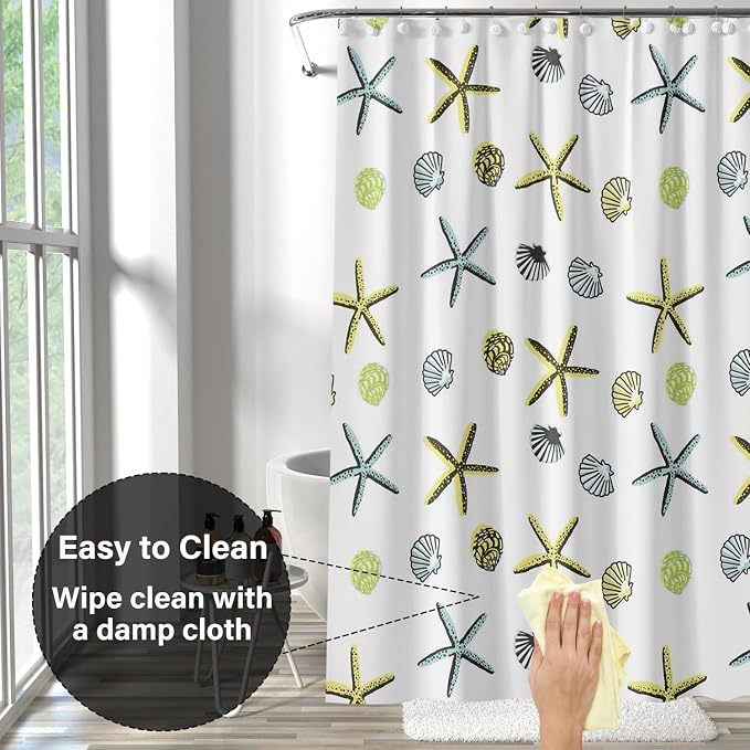 Plastic Shower Liner - Premium EVA 5G Shower Curtain Liner with Rustproof Grommets and 3 Weighted Magnets, Waterproof Shower Curtains for Bathroom (5G Starfish, 72" x 72")